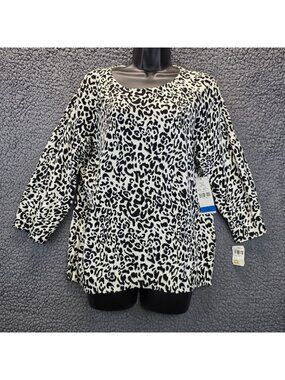 Koret Leopard Print Sweater Top XL White Black Retro Mob Wife Grunge Fairy